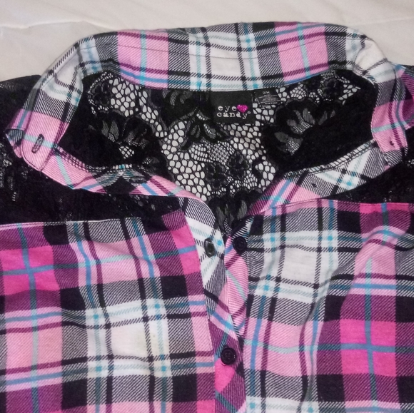 EYE CANDY! β€ Flannel Pink Top button down 2Xl - Picture 4 of 14